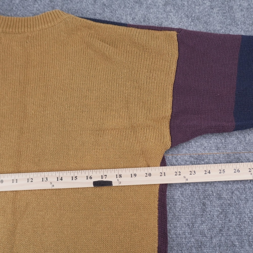 VTG Saddlebred Colorblock Sweater Mens Medium Gold Burgundy Navy Vertical Stripe - Picture 5 of 6